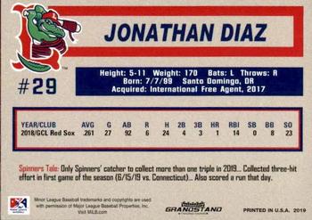 2019 Grandstand Lowell Spinners #NNO Jonathan Diaz Back