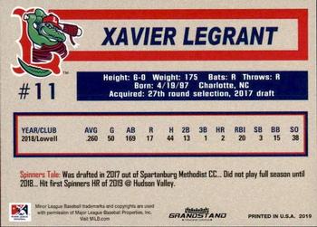 2019 Grandstand Lowell Spinners #NNO Xavier Legrant Back