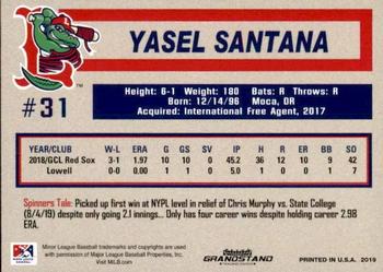 2019 Grandstand Lowell Spinners #NNO Yasel Santana Back