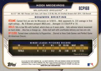 2015 Bowman Chrome - Prospects Orange Wave Refractors #BCP168 Kodi Medeiros Back