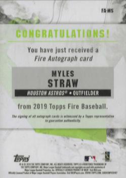 2019 Topps Fire - Fire Autographs #FA-MS Myles Straw Back