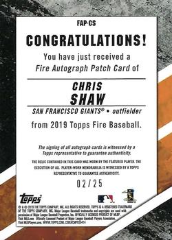 2019 Topps Fire - Fire Autograph Patch #FAP-CS Chris Shaw Back