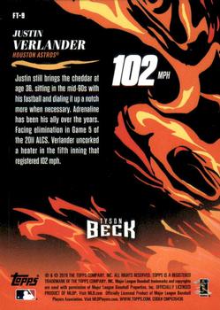 2019 Topps Fire - Flamethrowers Blue Chip #FT-9 Justin Verlander Back