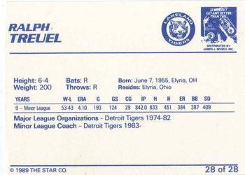 1989 Star Lakeland Tigers - Platinum #28 Ralph Treuel Back