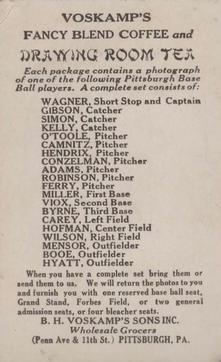 1913 Voskamp's Pittsburgh Pirates #NNO Mike Simon Back
