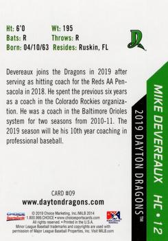 2019 Choice Dayton Dragons #09 Mike Devereaux Back