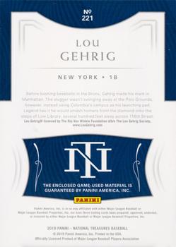 2019 Panini National Treasures #221 Lou Gehrig Back