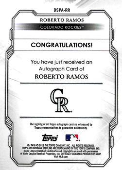 2019 Bowman Sterling - Prospect & Rookie Autographs #BSPA-RR Roberto Ramos Back