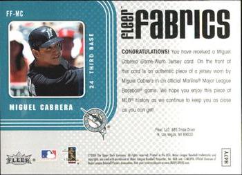 2006 Fleer - Fabrics #FF-MC Miguel Cabrera Back