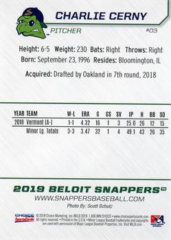 2019 Choice Beloit Snappers #3 Charlie Cerny Back