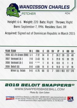2019 Choice Beloit Snappers #4 Wandisson Charles Back