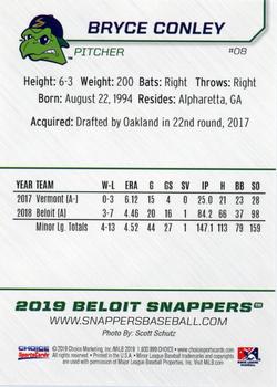 2019 Choice Beloit Snappers #8 Bryce Conley Back