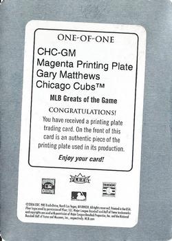 2006 Fleer Greats of the Game - Cubs Greats Printing Plates Magenta #CHC-GM Gary Matthews Back