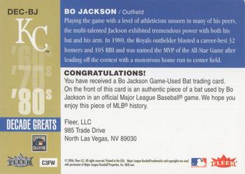 2006 Fleer Greats of the Game - Decade Greats Memorabilia #DEC-BJ Bo Jackson Back