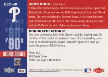 2006 Fleer Greats of the Game - Decade Greats Memorabilia #DEC-JK John Kruk Back