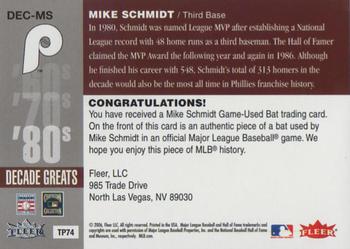 2006 Fleer Greats of the Game - Decade Greats Memorabilia #DEC-MS Mike Schmidt Back