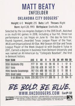 2019 Choice Oklahoma City Dodgers #02 Matt Beaty Back