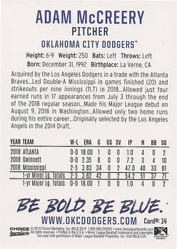 2019 Choice Oklahoma City Dodgers #14 Adam McCreery Back