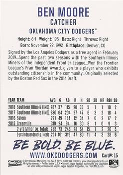 2019 Choice Oklahoma City Dodgers #15 Ben Moore Back