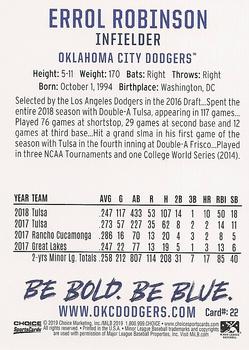 2019 Choice Oklahoma City Dodgers #22 Errol Robinson Back