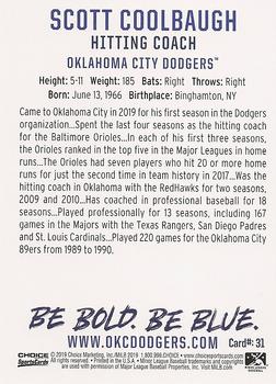 2019 Choice Oklahoma City Dodgers #31 Scott Coolbaugh Back