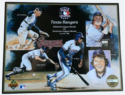 1992 Upper Deck Heroes of Baseball Commemorative Sheets #NNO Jim Sundberg / Toby Harrah / Al Oliver / Jim Spencer / Jim Kern Front