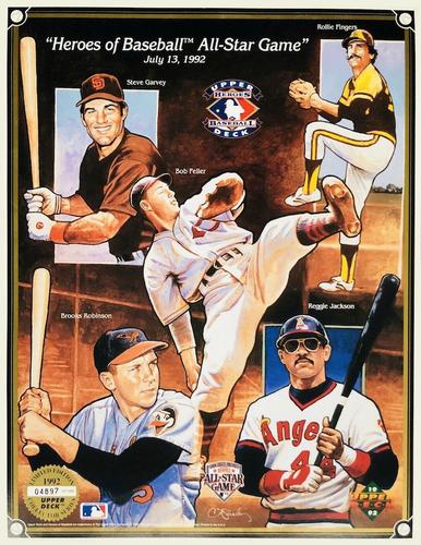 1992 Upper Deck Heroes of Baseball Commemorative Sheets #NNO Steve Garvey / Brooks Robinson / Bob Feller / Reggie Jackson / Rollie Fingers Front