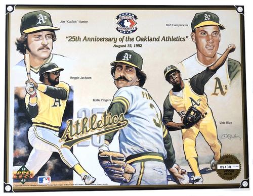 1992 Upper Deck Heroes of Baseball Commemorative Sheets #NNO Jim Hunter / Reggie Jackson / Rollie Fingers / Bert Campaneris / Vida Blue Front