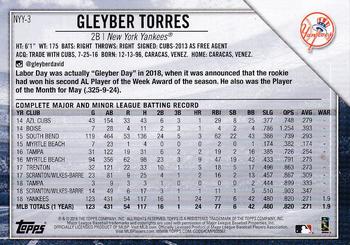 2019 Topps National Baseball Card Day - New York Yankees #NYY-3 Gleyber Torres Back