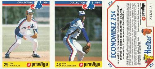 1986 Provigo Montreal Expos - Panels #11 / 12 / NNO Tim Wallach / Dan Schatzeder / Hostess Coupon Front