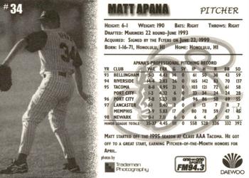 1999 Schaumburg Flyers #NNO Matt Apana Back