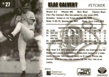 1999 Schaumburg Flyers #NNO Klae Calvert Back