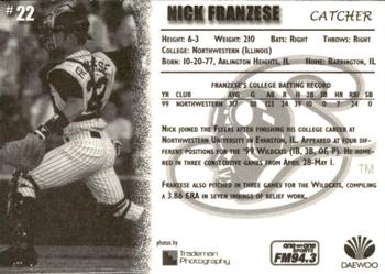 1999 Schaumburg Flyers #NNO Nick Franzese Back