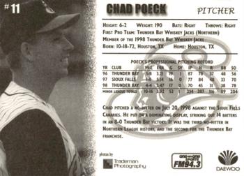 1999 Schaumburg Flyers #NNO Chad Poeck Back