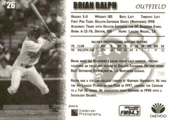 1999 Schaumburg Flyers #NNO Brian Ralph Back