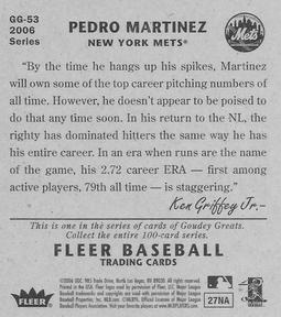 2006 Fleer Tradition - 1934 Goudey Greats #GG-53 Pedro Martinez Back