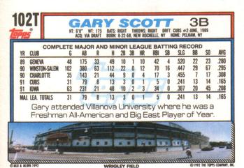 1992 Topps Traded #102T Gary Scott Back