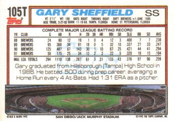 1992 Topps Traded #105T Gary Sheffield Back