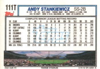 1992 Topps Traded #111T Andy Stankiewicz Back