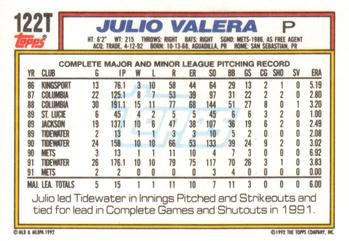1992 Topps Traded #122T Julio Valera Back