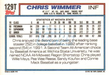 1992 Topps Traded #129T Chris Wimmer Back