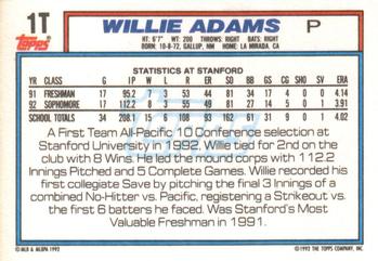 1992 Topps Traded #1T Willie Adams Back