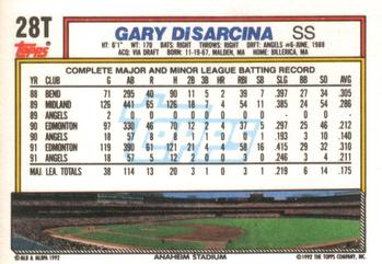 1992 Topps Traded #28T Gary DiSarcina Back
