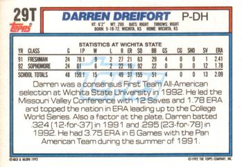 1992 Topps Traded #29T Darren Dreifort Back