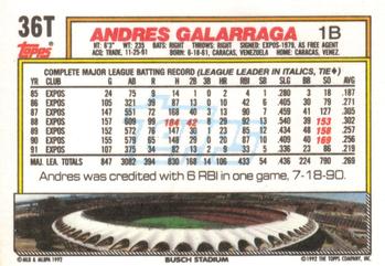 1992 Topps Traded #36T Andres Galarraga Back