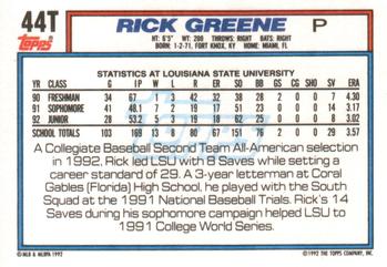 1992 Topps Traded #44T Rick Greene Back