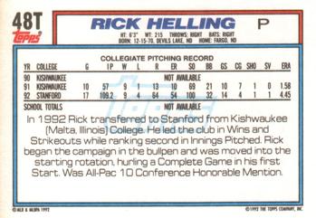 1992 Topps Traded #48T Rick Helling Back