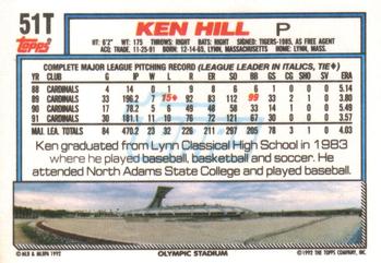 1992 Topps Traded #51T Ken Hill Back