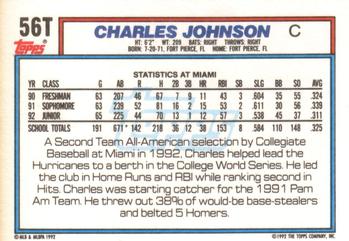 1992 Topps Traded #56T Charles Johnson Back