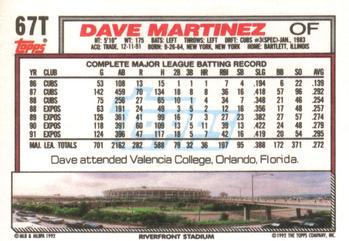 1992 Topps Traded #67T Dave Martinez Back